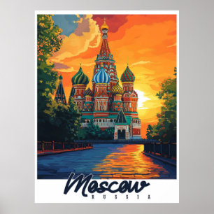 Poster Vintage Moscou, Rússia Viagem
