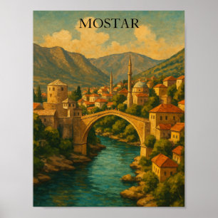 Poster Vintage Mostar Bridge Viagem