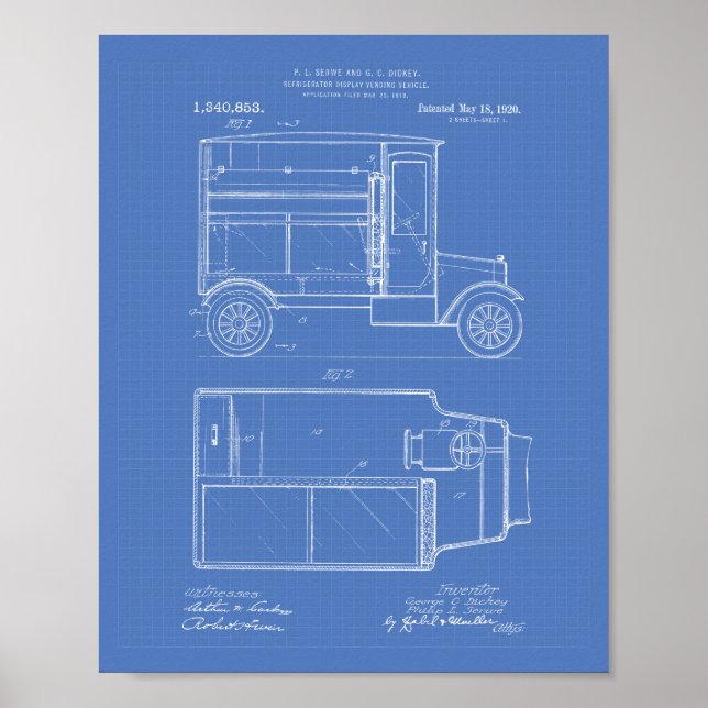 Pôster Vintage Motor Vehicle 1920 Patent Art - Blueprint (Frente)