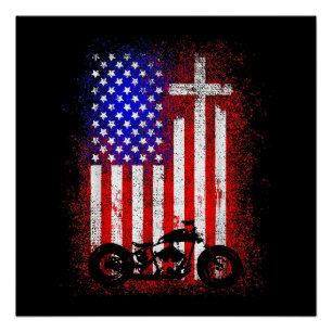 Pôster Vintage Motorcycle USA Flag Christian Faith para B