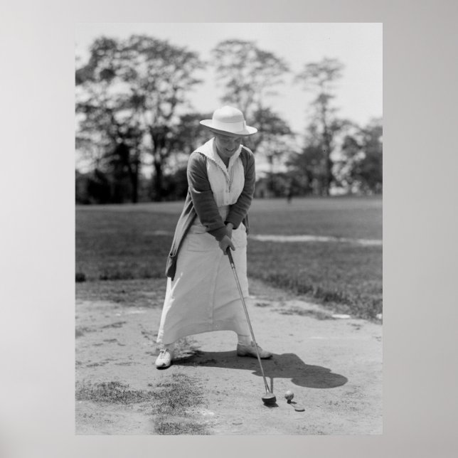 Pôster Vintage Mulher Golfing, 1910 (Frente)