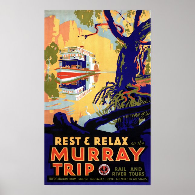 Poster Vintage Murray Trip, Viagem da Austrália (Frente)