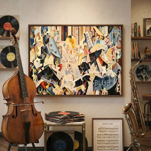 Pôster Vintage Music, Art Deco Jazz, Rhapsody em Azul