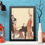 Poster Vintage Music, Arte Deco Cantora Pianista<br><div class="desc">Ilustração de Vintage,  design musical de arte deco com pianista tocando piano e cantor prestes a cantar e tocar com música. As mulheres estão vestindo vestidos clássicos de 20 na moda. Incantação de George Barbier. 1922</div>