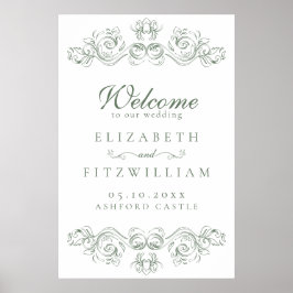 Poster Vintage Muted Green Frame Wedding (Boas-vindas ao