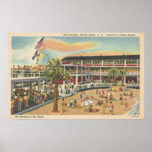Pôster Vintage Myrtle Beach, SC Postcard Pavilion