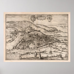 Poster Vintage Nameur - Mapa antigo da Bélgica (1575) 