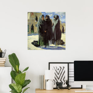 Pôster Vintage Native American, Taos Girls de Walter Ufer