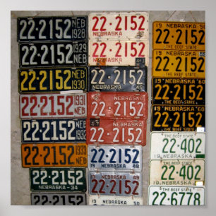 Pôster Vintage Nebraska License Plates, Condado de Saline