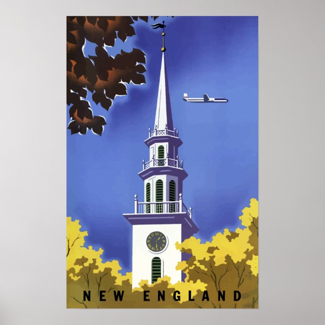 Pôster Vintage New England Airline Viagem (Frente)