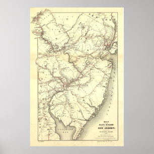 Poster Vintage New Jersey Railroad Map (1869)