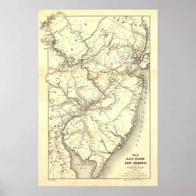 Poster Vintage New Jersey Railroad Map (1869) (Frente)