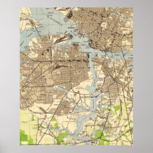 Poster Vintage Norfolk & Portsmouth Virgínia Mapa (1944)