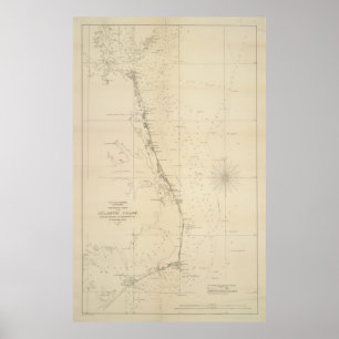 Pôster Vintage North Carolina e mapa litoral de Virgínia