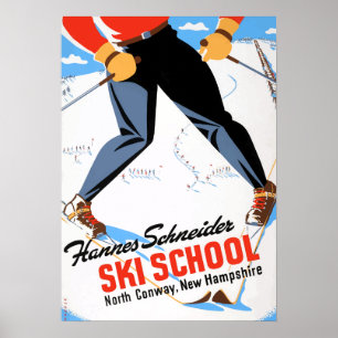 Pôster Vintage North Conway New Hampshire Skiing Viagem
