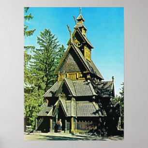 Pôster Vintage Noruega, igreja do Stave