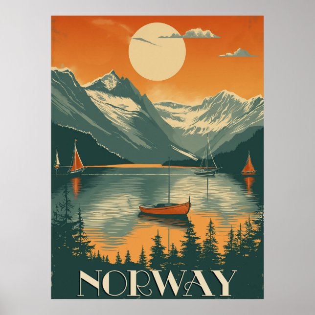 Poster Vintage Norway Viagem (Frente)