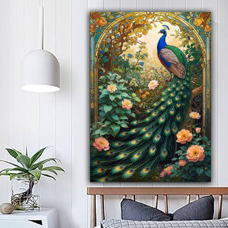 Poster Vintage Nouveau Revival Peacock Window