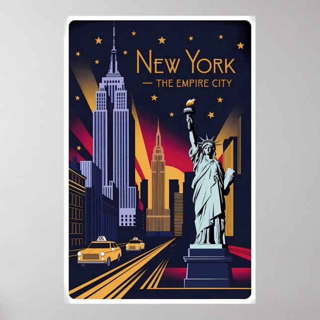 Poster Vintage Nova Iorque - Empire State & Liberty (Frente)