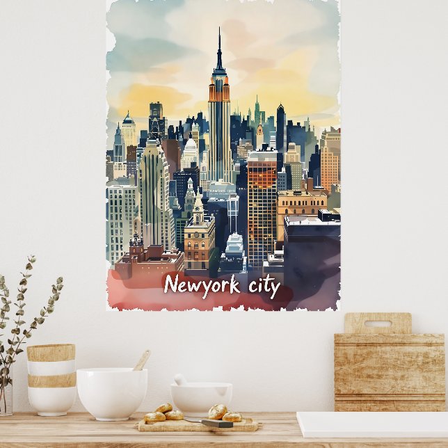 Poster Vintage Nova Iorque Skyline | Modern Urban (Cozinha)