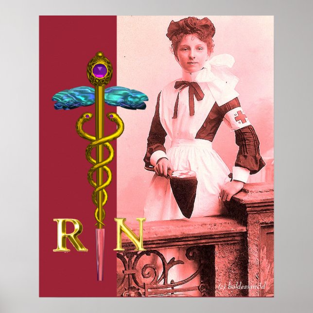 Poster VINTAGE NURSE e Dourado Caduceus NR Emblem (Frente)