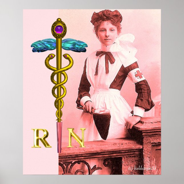 Poster VINTAGE NURSE e Dourado Caduceus NR Emblem (Frente)