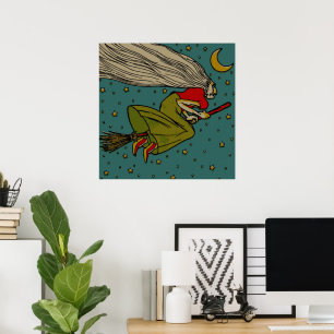 Poster Vintage o Dia das Bruxas, vôo mau da bruxa no