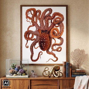 Pôster Vintage Octopus Macropus, Animais Aquáticos Marinh