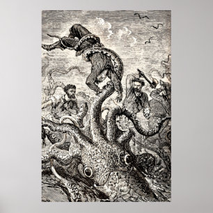 Poster Vintage Octopus Squid Holding Sailor