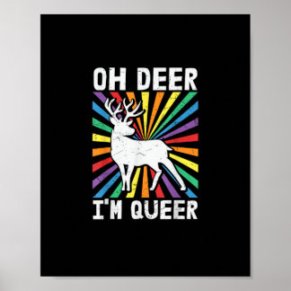 Poster Vintage Oh Deer Eu Sou Queer Orgulho LGBT Gay Lésb