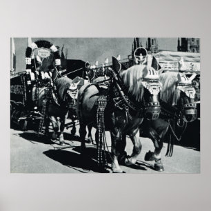 Pôster Vintage Oktoberfest, Munich, cavalos da cervejaria