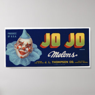 Poster Vintage Old Jo Jo Clown Melons Fruta Rótulos