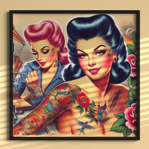 Poster Vintage Old School Tattoo Girls