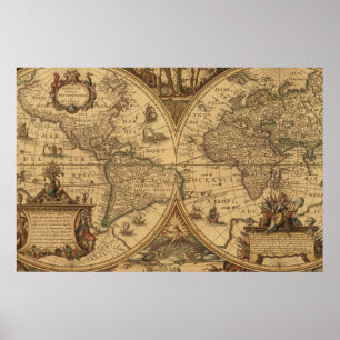 Poster Vintage Old World Map Sepia Art Viagem