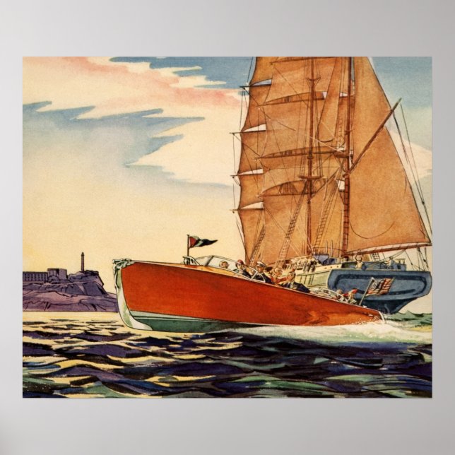 Pôster Vintage - Onda Antiquada de Navio de Navegação (Frente)