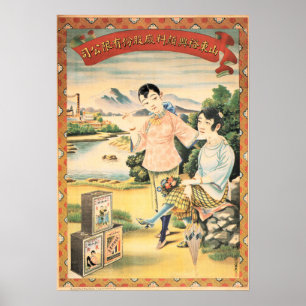 Poster Vintage ORIENTAL CHINÊS MULHERES Publicidade a Co