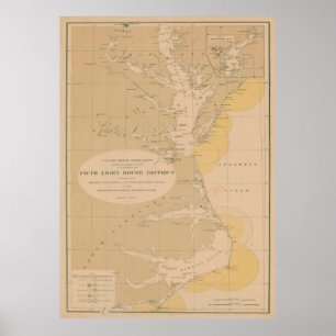 Poster Vintage Outer Banks & Chesapeake Lighthouse Map