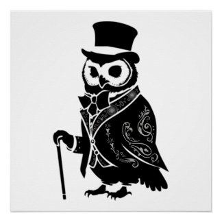 Pôster Vintage Owl Gentleman Silhouette