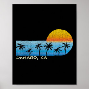 Poster Vintage Oxnard, Ca Palm Trees & Sunset Beach