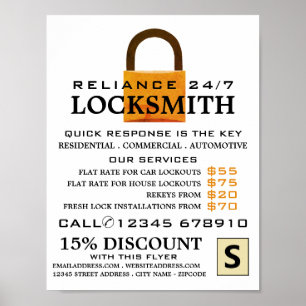 Poster Vintage Padlock, Locksmith Advertising