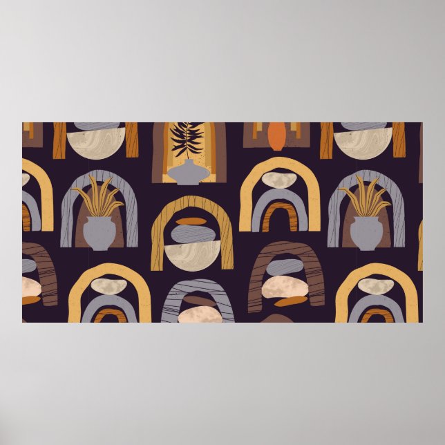 Poster vintage padrão contínuo contemporâneo com esteta (Frente)