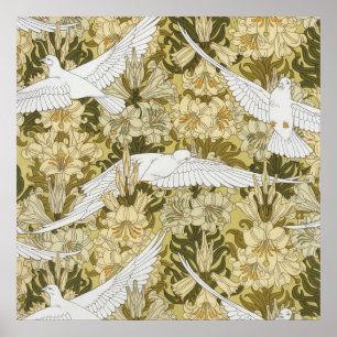 Poster Vintage padrão floral Dove & Lily em verde sálvia