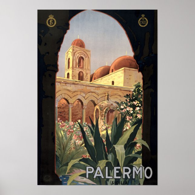 Poster Vintage Palermo Sicily Viagem de Turismo (Frente)
