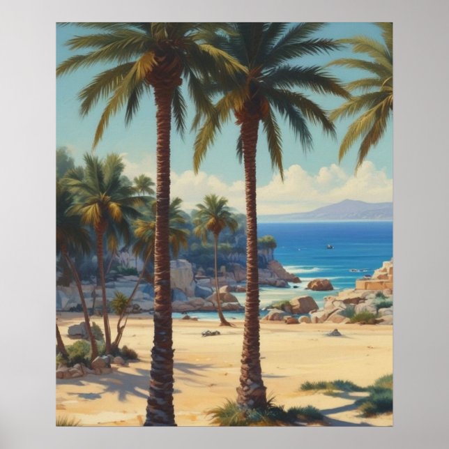 Poster Vintage Palm Trees Cote D'Azur Viagem (Frente)