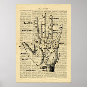 Poster Vintage Palmistry em Retro Jornal