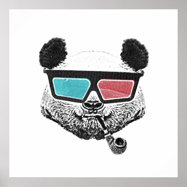 Pôster Vintage panda 3-D (Frente)