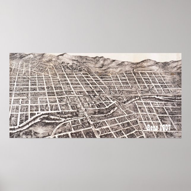 Pôster Vintage Panorâmica Reno 1907 (Frente)