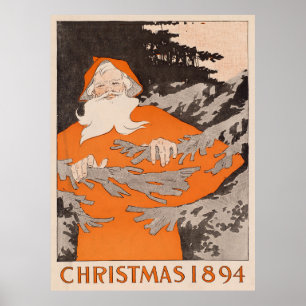 Poster Vintage Papai Noel em uma ilustração da floresta