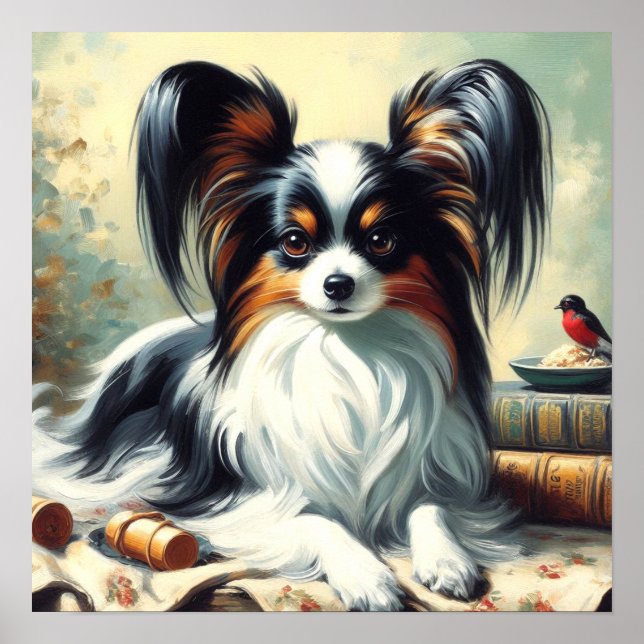 Poster Vintage Papillon Dog Painting (Frente)