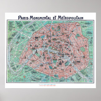 Pôster Vintage Paris França Mapa 1932